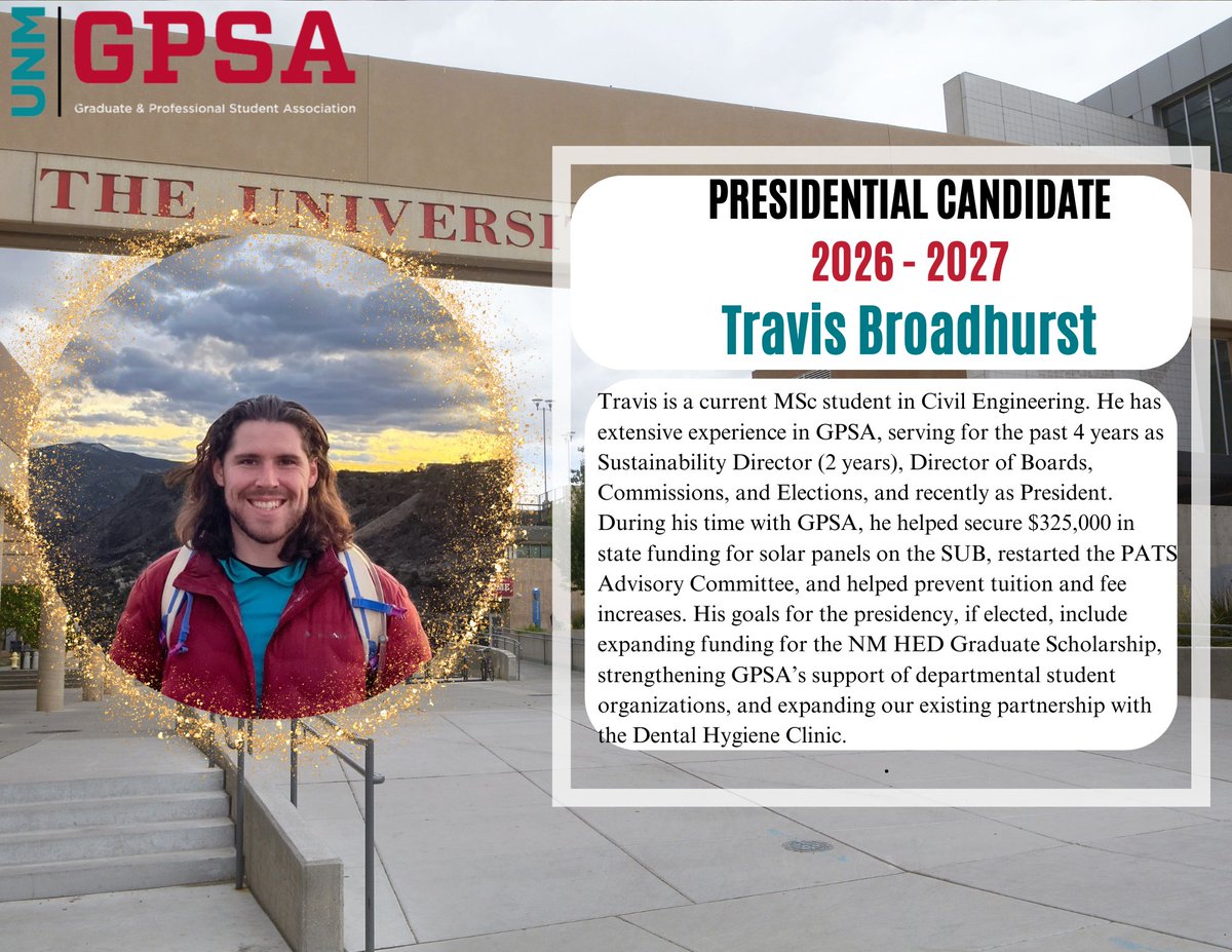 UNM_GPSA's tweet photo. Help us find the best candidate for each position. The Presidential candidates will give a one-hour session tomorrow (4.15-5.15 pm, March 12, SUB Atrium) to answer your questions. Join there. https://t.co/Tt0pso2iIO