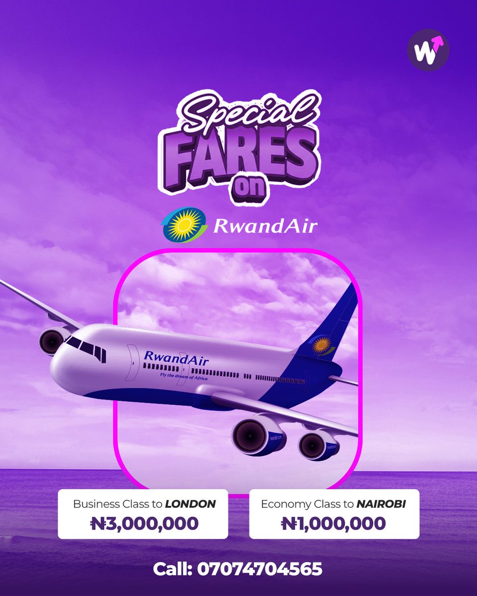 Wakanowdotcom's tweet photo. RwandAir special fares are here and they won't last long! 

Fly smarter, spend less, explore more. 

Call 07074704565

Let's Go! 

#Wakanow #RwandAir #SpecialFares #FlyForLess #TravelDeals https://t.co/yuZZzBPDCK