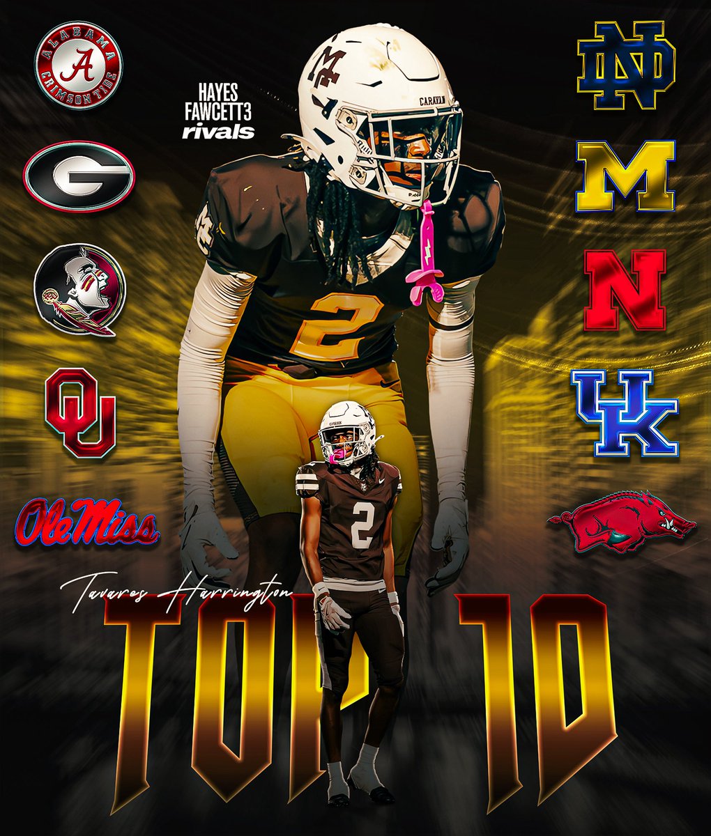Hayesfawcett3's tweet image. NEWS: Four-Star Safety Tavares Harrington is down to 10 Schools, he tells me for @Rivals 
The 6’3 180 S from Chicago, IL is ranked as the No. 8 Safety in the 2027 Rivals300

Where Should He Go?

on3.com/rivals/news/fo…