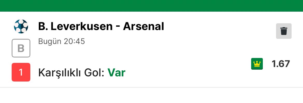 EskiUsulTahmin's tweet photo. 🍀⚽️ B. Leverkusen – Arsenal
Tercih: Karşılıklı Gol Var
Oran: 1.67
İki takım da hücum gücü yüksek ve tempolu oynayan ekipler.
Karşılıklı Gol Bekliyoruz 👀
#ChampionsLeague #Leverkusen #Arsenal #Futbol #Bahis #İddaa #MaçAnalizi #Tahmin #Spor #KGVar #Analiz #İddia #İddiaTahmini https://t.co/YP8E4fGyuS