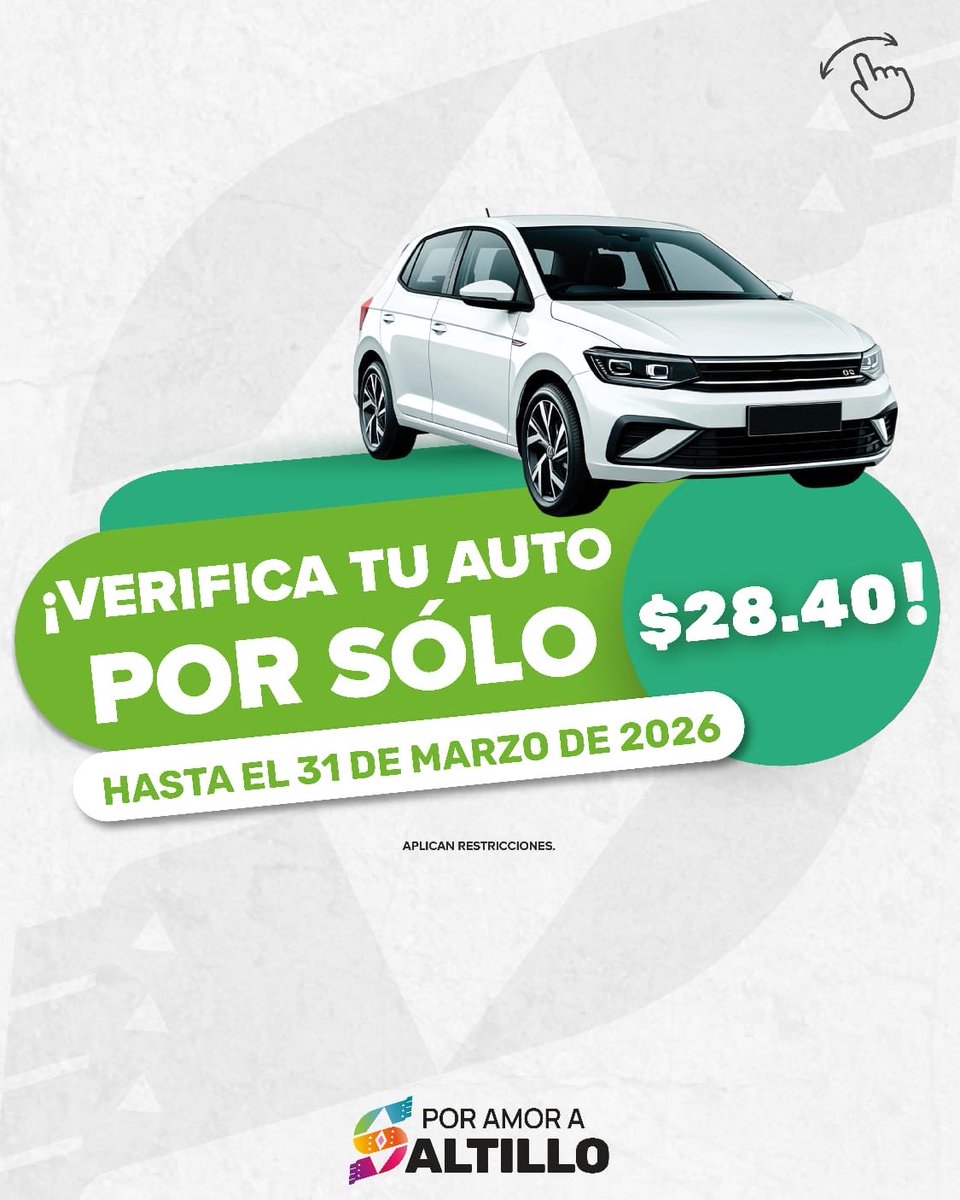 SaltilloGob's tweet photo. 🚘🍃 ¡Verifica tu auto por sólo $28.40 y contribuye a un #Saltillo más limpio!

🗓️ Tienes hasta el 31 de marzo de 2026 para acudir a los módulos de verificación:

📌Plaza del Compositor, col. República Poniente (1/2) https://t.co/Lk4YRNWMO0