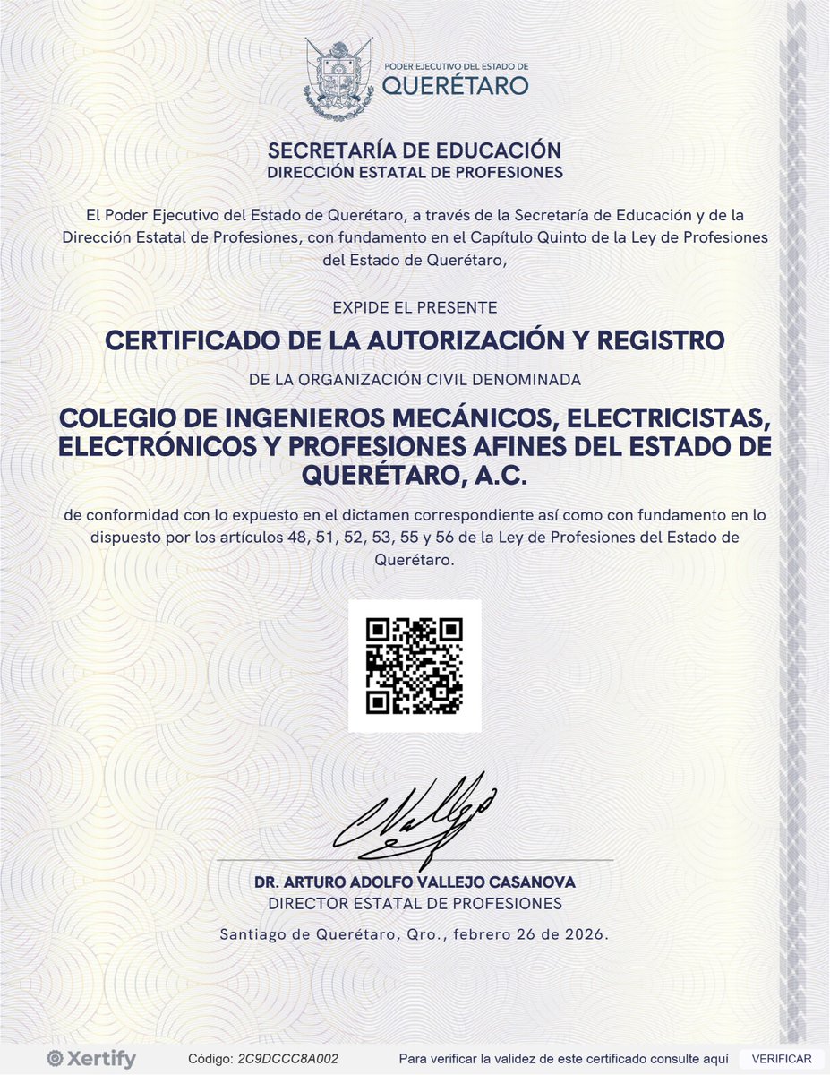 En el marco de la VII Asamblea General del <a href="/CIMEQAC/">CIMEQ</a>  hicimos la entrega de su certificado de actualización de registro ante esta Dirección ¡enhorabuena!.

<a href="/makugo/">Mauricio Kuri</a> <a href="/rogeliovegavm/">Rogelio Vega</a> 
<a href="/MarthaSotoQro/">Martha Soto</a> 
<a href="/educacionqro/">educacionqueretaro</a>