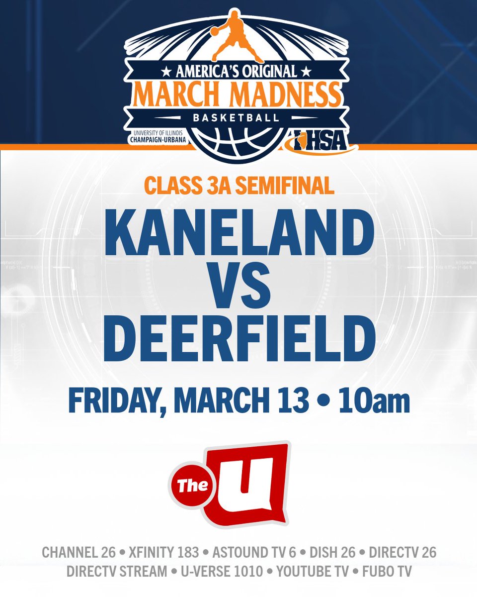 DeerfieldHS's tweet image. Can't make it to Champaign this Friday to watch Deerfield hoops? Catch it on The U! The game tips off at 10 am on @wciu. Streaming/broadcast info is in the second post of this thread.

Watch as Deerfield takes on Kaneland. Go Warriors!