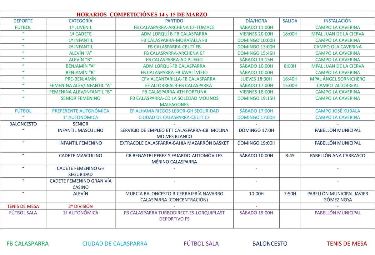 Horarios deportivos del fin de semana (14 y 15 de marzo) 🏀🥎⚽

#DeportesCalasparra