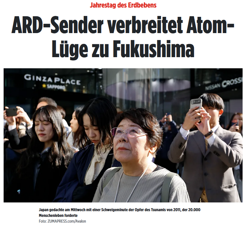Fast jeden Tag neue Fehlleistungen des öffentlich-rechtlichen Rundfunks: Nach dem KI-Video-Fake und zu Ungunsten der AfD falsch dargestellten Diagrammen im ZDF kommt der BR nun damit, die rund 20.000 Opfer des Tōhoku-Erdbebens in Japan zu "Opfern der Atomkatastrophe von