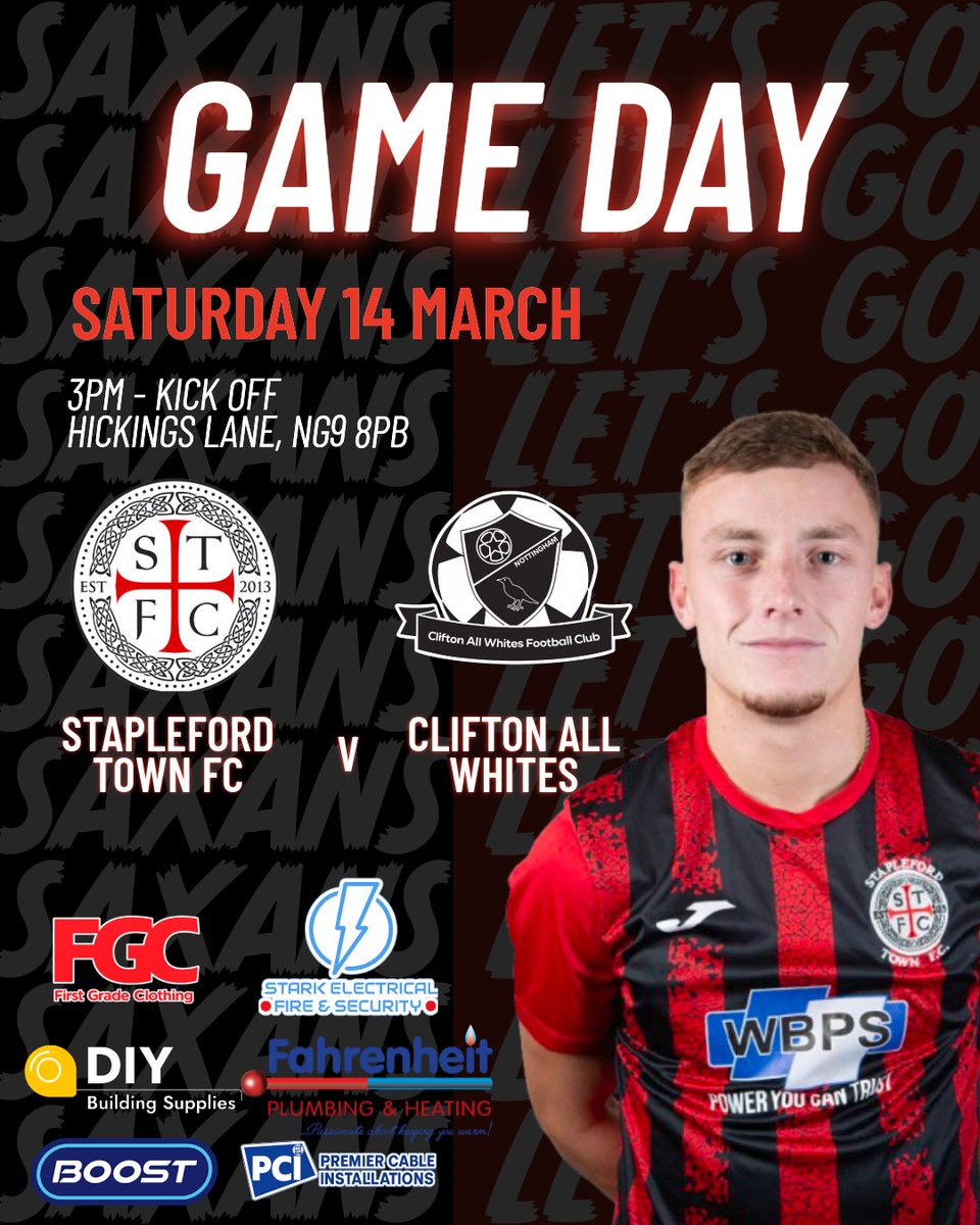STFCseniors's tweet photo. Its Game Day and the saxons welcome an inform Clifton AW

Came down and get behind the Saxons.

It would be great to have your support ⚔️

🕢 Saturday 14th March, 3 PM KO
📍 Hickings Lane, NG9 8PB
🍻 Bar Open

🔴⚫#UpTheStabbo  🔴⚫ https://t.co/snlzoUNjCN