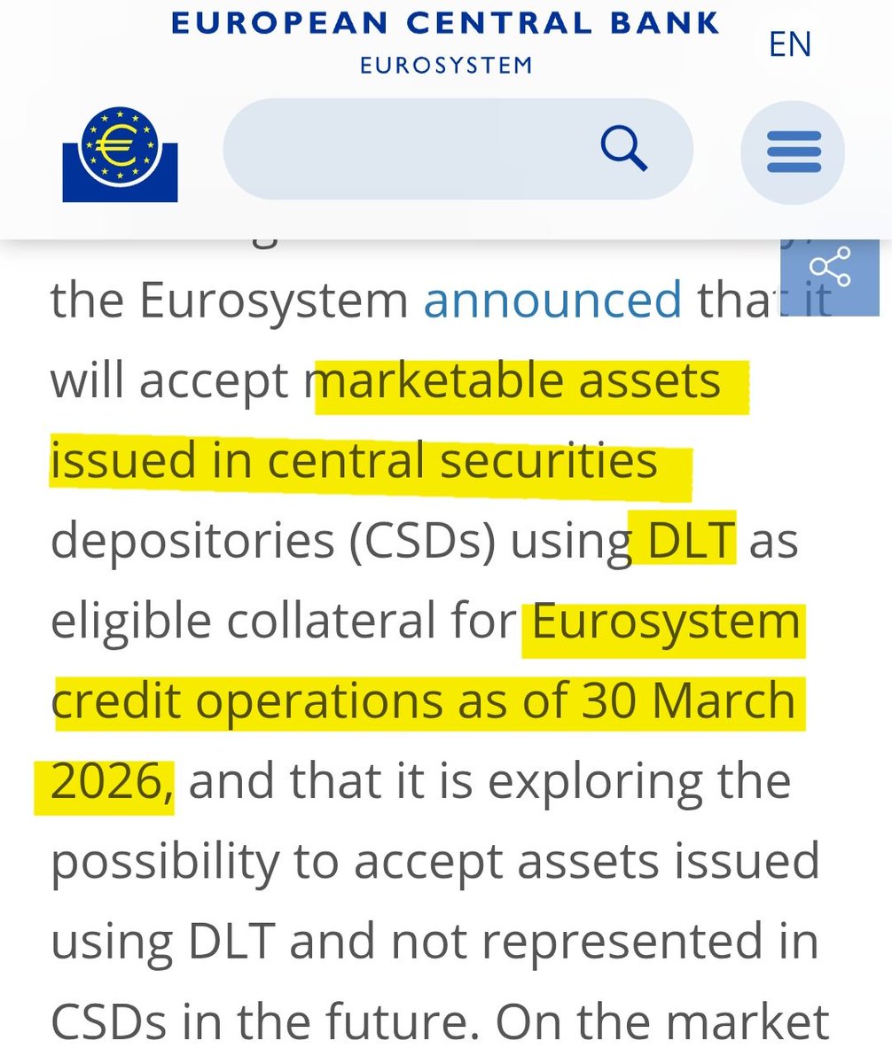 ChartNerdTA's tweet image. 🚨 $XRP: ECB BOMBSHELL! 🇪🇺 

From March 30, 2026, the Eurosystem accepts DLT-issued assets through T2S as ECB collateral! 💰 

Axiology's $XRP Ledger powered DLT platform ALREADY nailed ECB DvP trials (connected post)

Tokenized bonds on XRPL → #ECB collateral possibilities.. 🤔