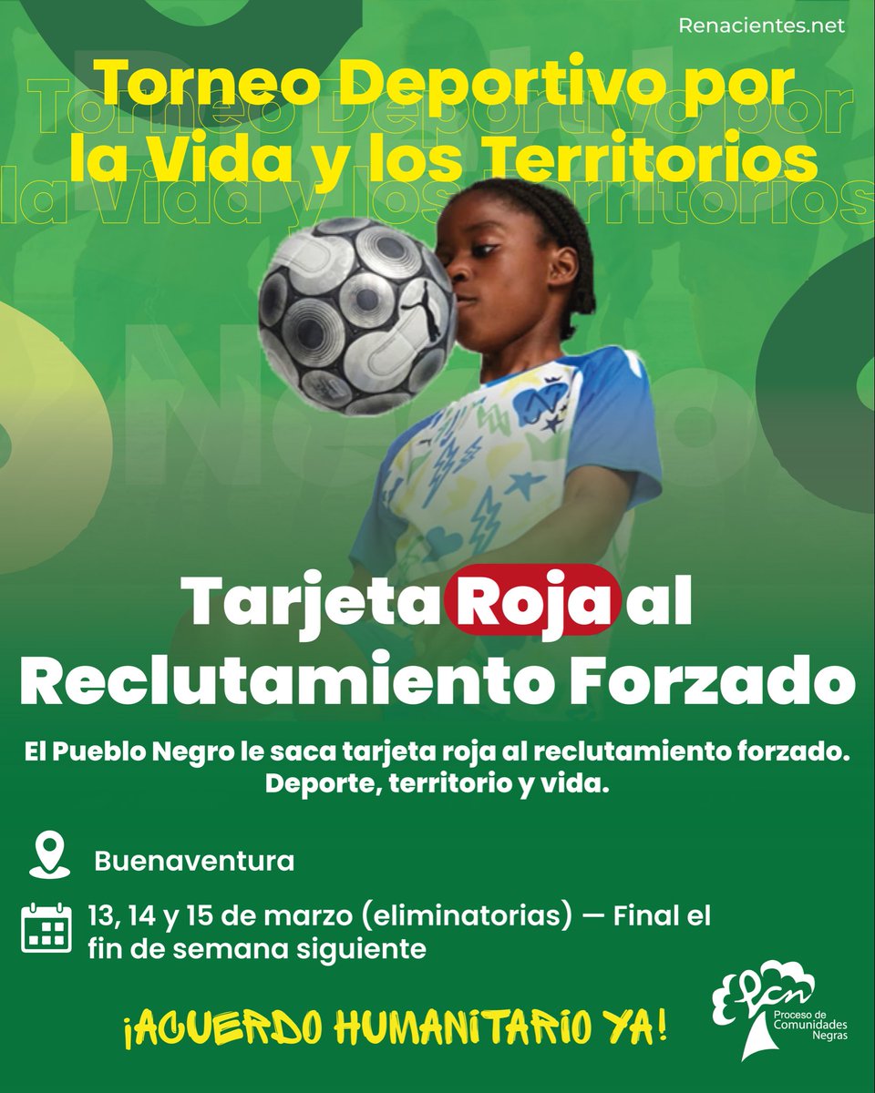 renacientes's tweet photo. ¡Le sacamos tarjeta roja al reclutamiento forzado! ⚽✊🏾
En Buenaventura, las juventudes del PCN nos unimos en el Torneo Deportivo por la Vida y los Territorios. Frente a la violencia, respondemos con deporte, cultura y organización.
📅 13, 14 y 15 de marzo
#AcuerdoHumanitarioYA https://t.co/ZlDBU5D4gM