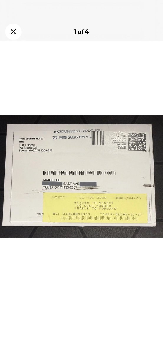 StoicObserver20's tweet photo. @CardPurchaser I already received the seller message this morning. I was shocked and my address is correct and verified, and it matches exactly with the address on my bill. It says it was delivered on March 3, but I never received it.

So worker marked unknown sender. This is wild... 🤦‍♀️ https://t.co/FVyv90AaTR