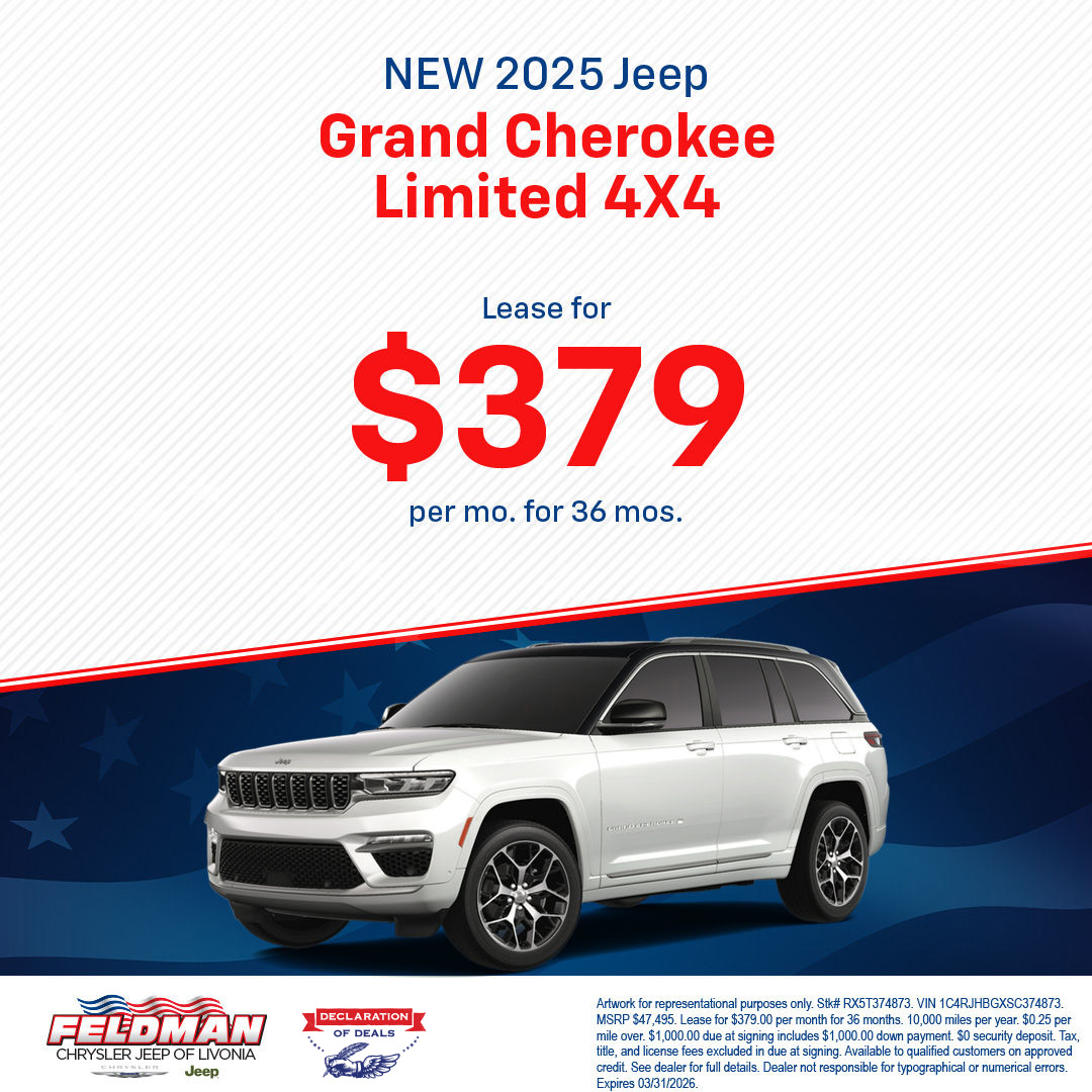All roads lead to Feldman Chrysler Jeep of Livonia for your new Jeep Grand Cherokee in March!
Offers subject to approved credit. See dealer for details: feldmancjoflivonia.com/newspecials.ht…

#Jeep #FeldmanCJofLivonia #LivoniaJeepStore #JeepLife #JeepGladiator