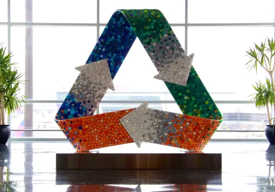 IBECinc's tweet photo. Art meets sustainability. 

See how the “Recap Recycle” sculpture at Boston Logan Airport turns waste into a statement on the circular economy.

Read more: https://t.co/6dPlinG7F8

#R2Certification #RIOSCertification https://t.co/LmpEDS3YVf