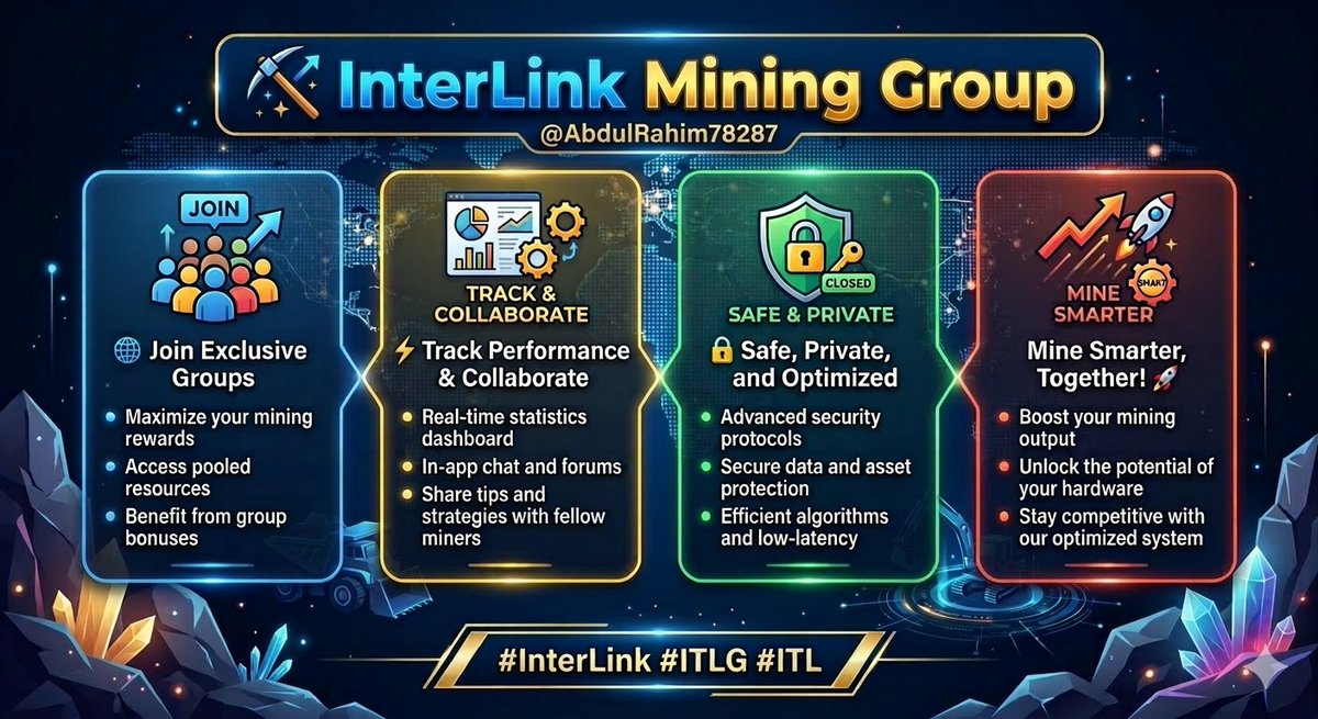 AbdulRahim78287's tweet photo. • ⛏️ InterLink Mining Group
• 🌐 Join exclusive groups to maximize mining rewards
• ⚡ Track performance &amp; collaborate with fellow miners
• 🔒 Safe, private, and optimized for efficiency
Mine smarter, together! 🚀
#InterLink #ITLG #ITL #mininggroup https://t.co/MKMfc9n2pk