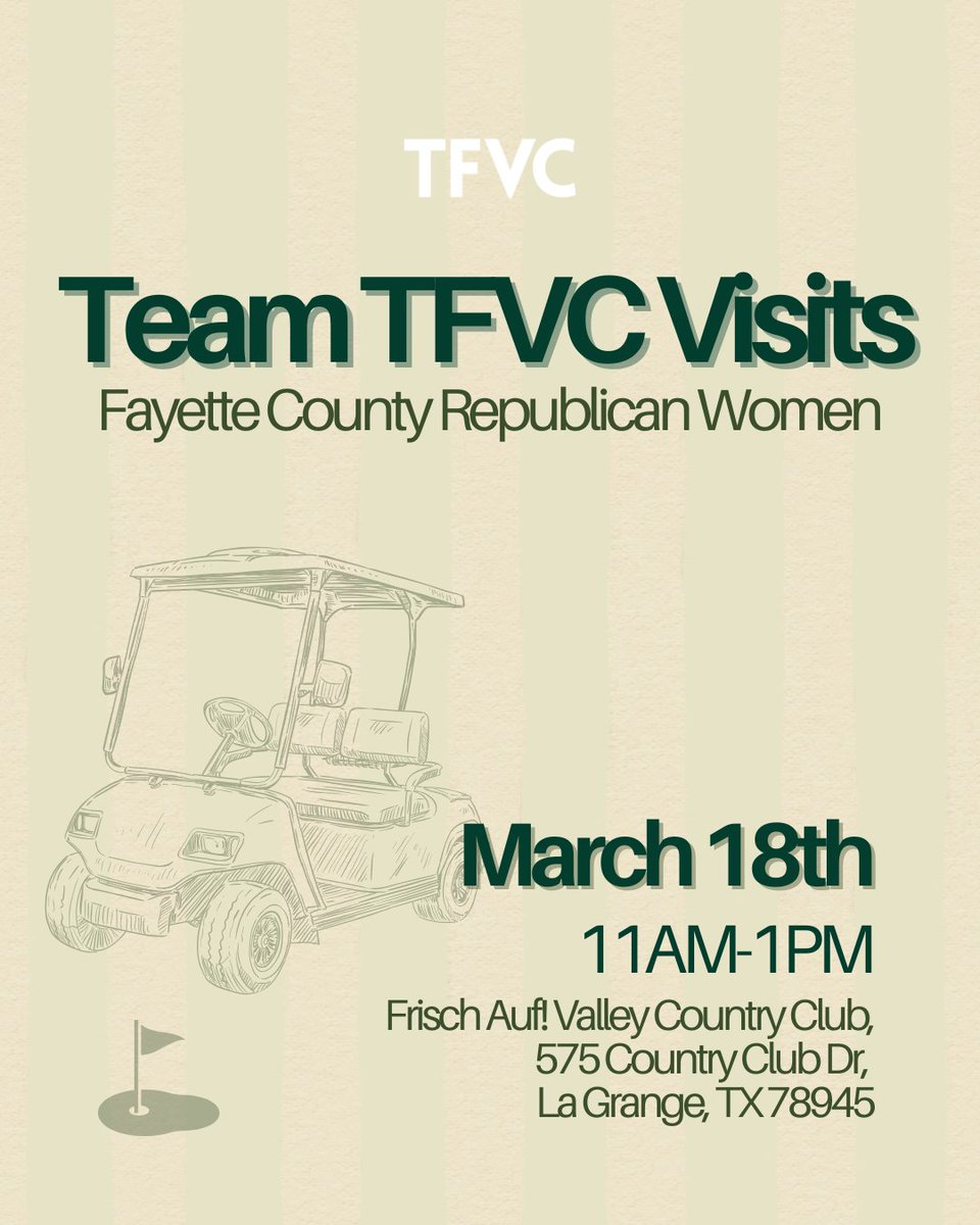TXforVaxChoice's tweet photo. Mark your calendars for March 18th! 🗓️

Join TFVC Outreach Director, Carrie Bigford, as she visits the Fayette County Republican Women in La Grange!
Carrie will be discussing issues relating to the intersection between medical liberty and parental rights in Texas. https://t.co/ez7c33uGLk
