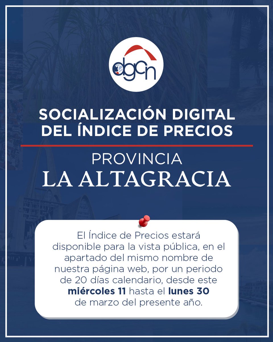 CatastroRD's tweet photo. Te invitamos a participar de la Socialización Digital del Índice de Precios Provincia La Altagracia. Conoce más detalles en la sección noticias en la web: https://t.co/QmFlaWHAHy. 
#CatastroRD https://t.co/QWEXjcO3Lm