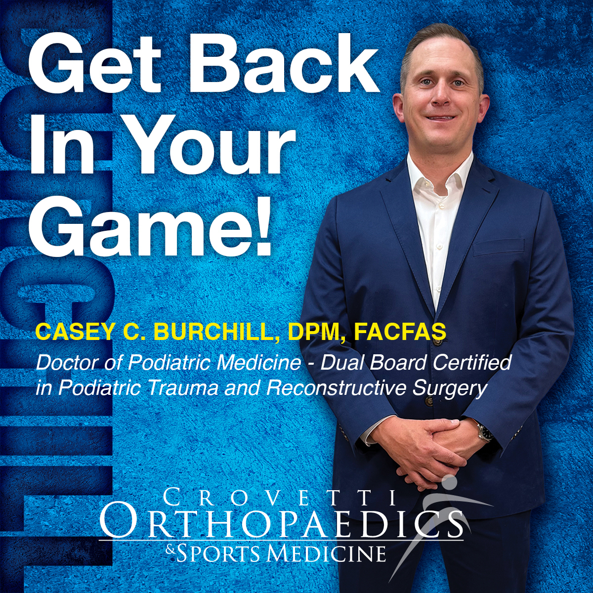 Meet Dr. Casey Burchill, foot and ankle specialist at Crovetti Orthopaedics. He treats injuries, deformities, and trauma to help patients get back on their feet. Learn more: crovettiortho.com/dr-casey-burch… #FootAndAnkle #Orthopaedics #LasVegasHealthv
