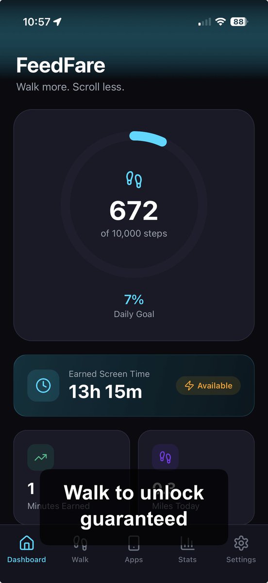 FeedFareApp's tweet photo. Unlike other apps that promise to unlock your apps but never do, FeedFare actually works! Try it for free and see for yourself 💯 #screentime #walkingchallenge #digitalwellness #stepsgoal #feedfare https://t.co/xc8f5t5GqI