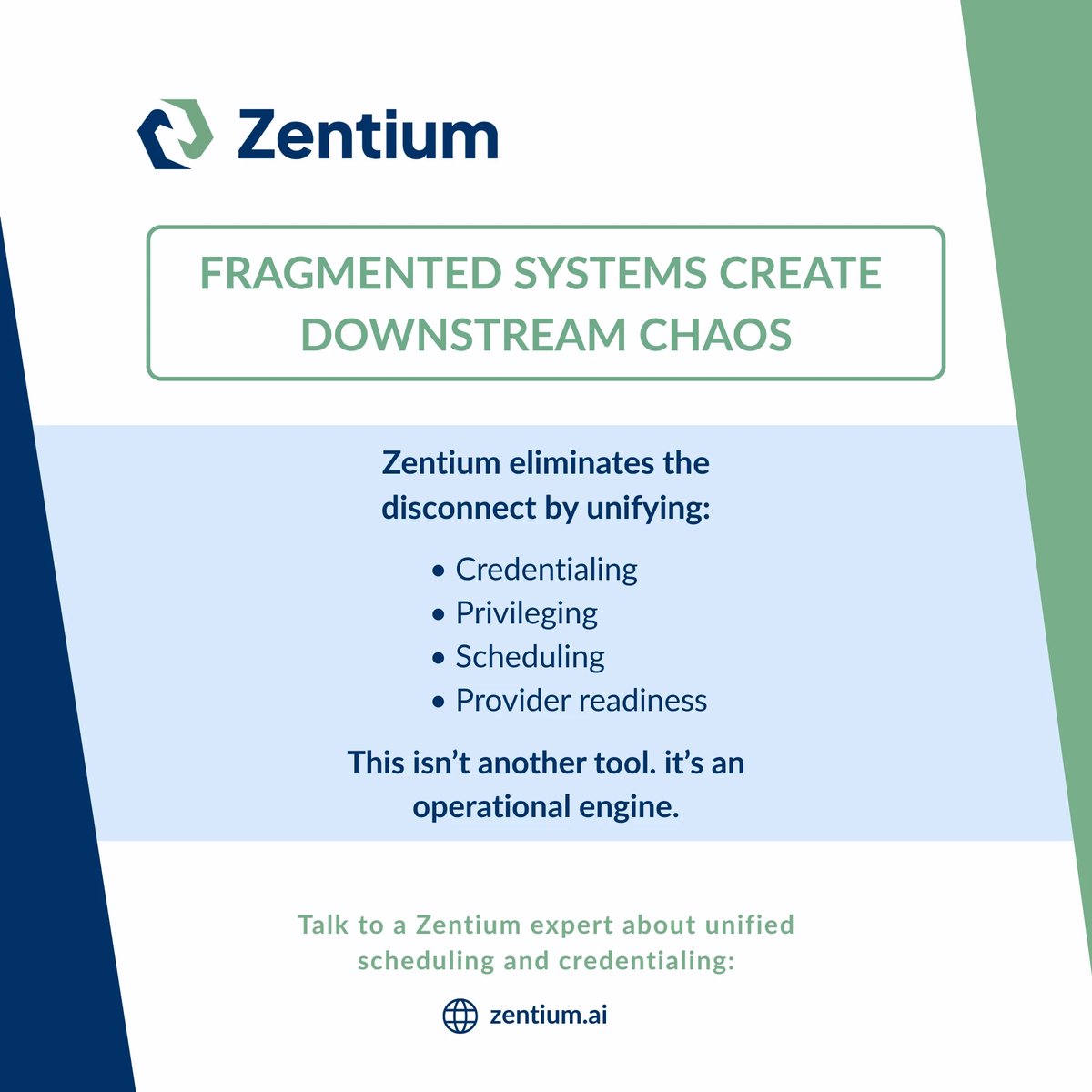 zentiumai's tweet photo. When credentialing, scheduling, and provider readiness live in separate systems, chaos follows. https://t.co/R3Kos90AR6