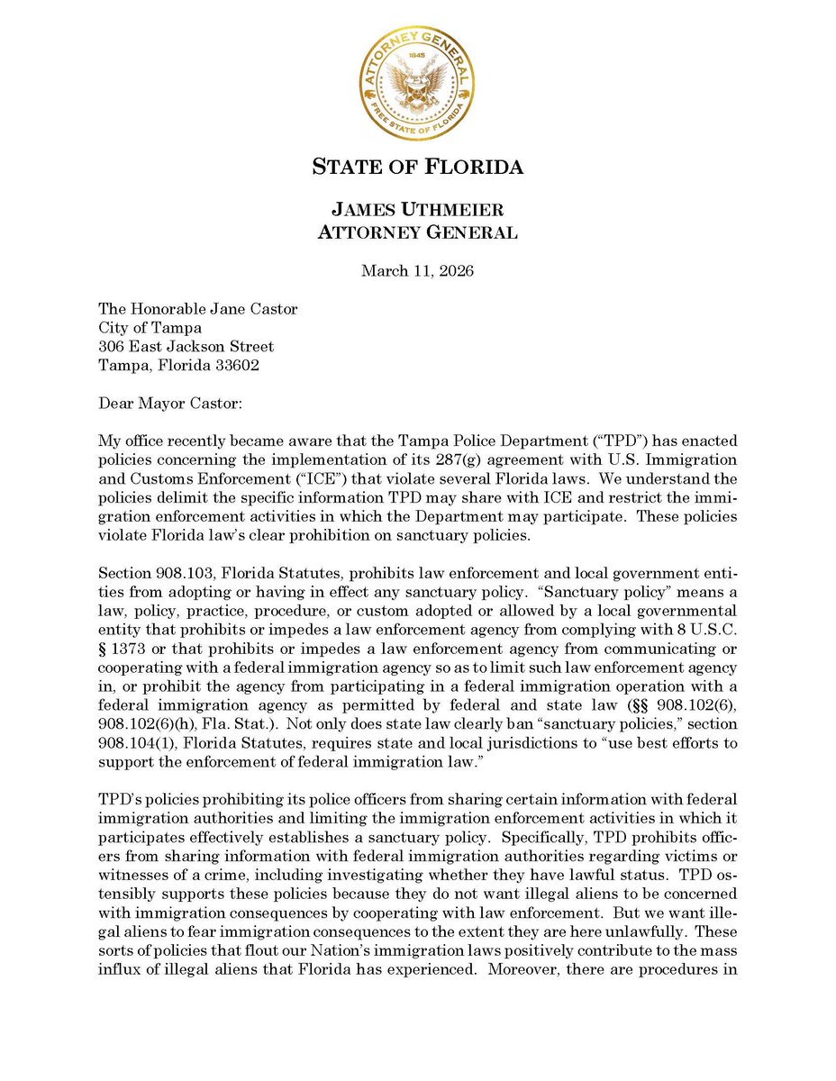 Attorney General James Uthmeier tweet media