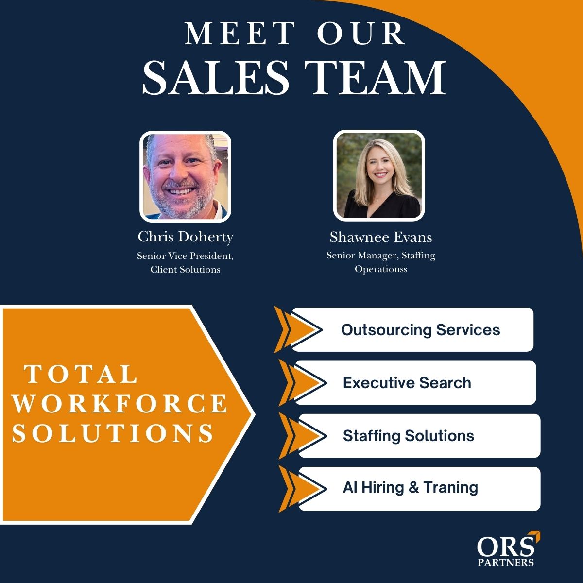 Meet the ORS Partners sales team helping organizations build stronger workforces.We support clients through outsourcing services, executive search, staffing solutions, and AI hiring &amp; training.Let’s talk about how we can support your hiring goals.#TalentAcquisition #ORSPartners