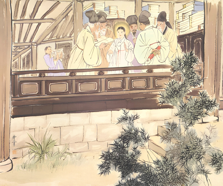 "Boy Jesus and the Scribes," by Korean Catholic artist Kim Ki-Chang.