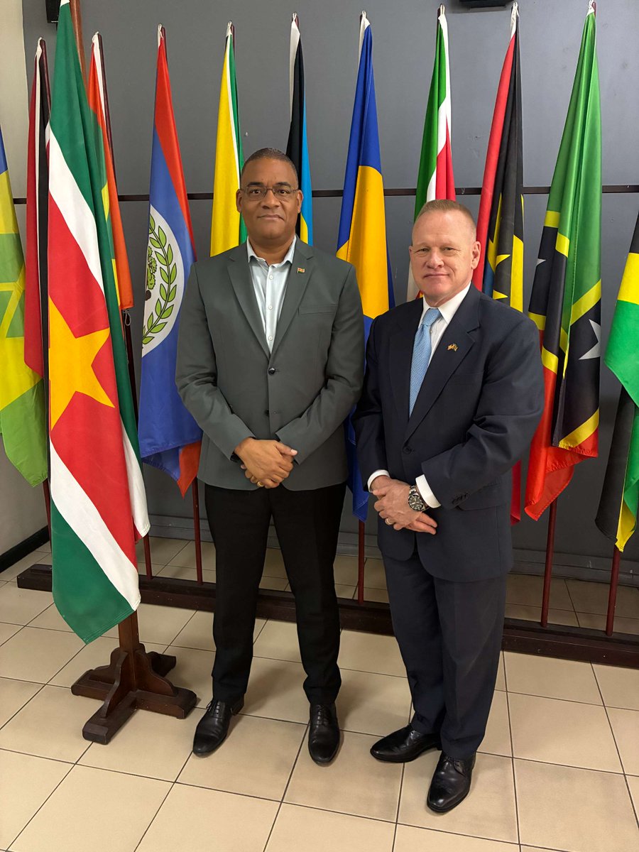 USEmbassyParbo's tweet image. On March 2, CDA Watzlavick met with Minister Andrew Baasaron to discuss strengthening U.S.-Suriname economic ties and innovation partnerships. We look forward to continued collaboration on technology standards and business opportunities. #USEmbassy #Suriname