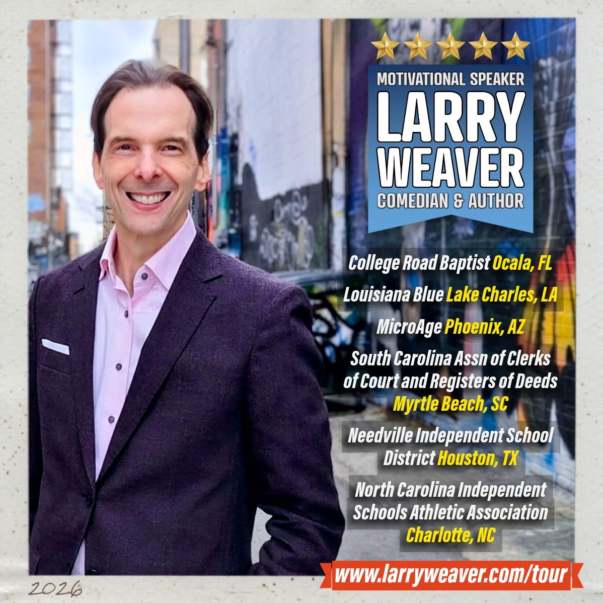 larryweaver's tweet photo. What kinds of groups do I speak for?

I’m not supposed to say “everyone”… but:

Churches
Health insurance companies
Technology firms
Clerks of Court and Registers of Deeds
School district staff
Coaches

If your group is seeking Humor with Heart, I'd love to connect! https://t.co/thfAdqFRdA