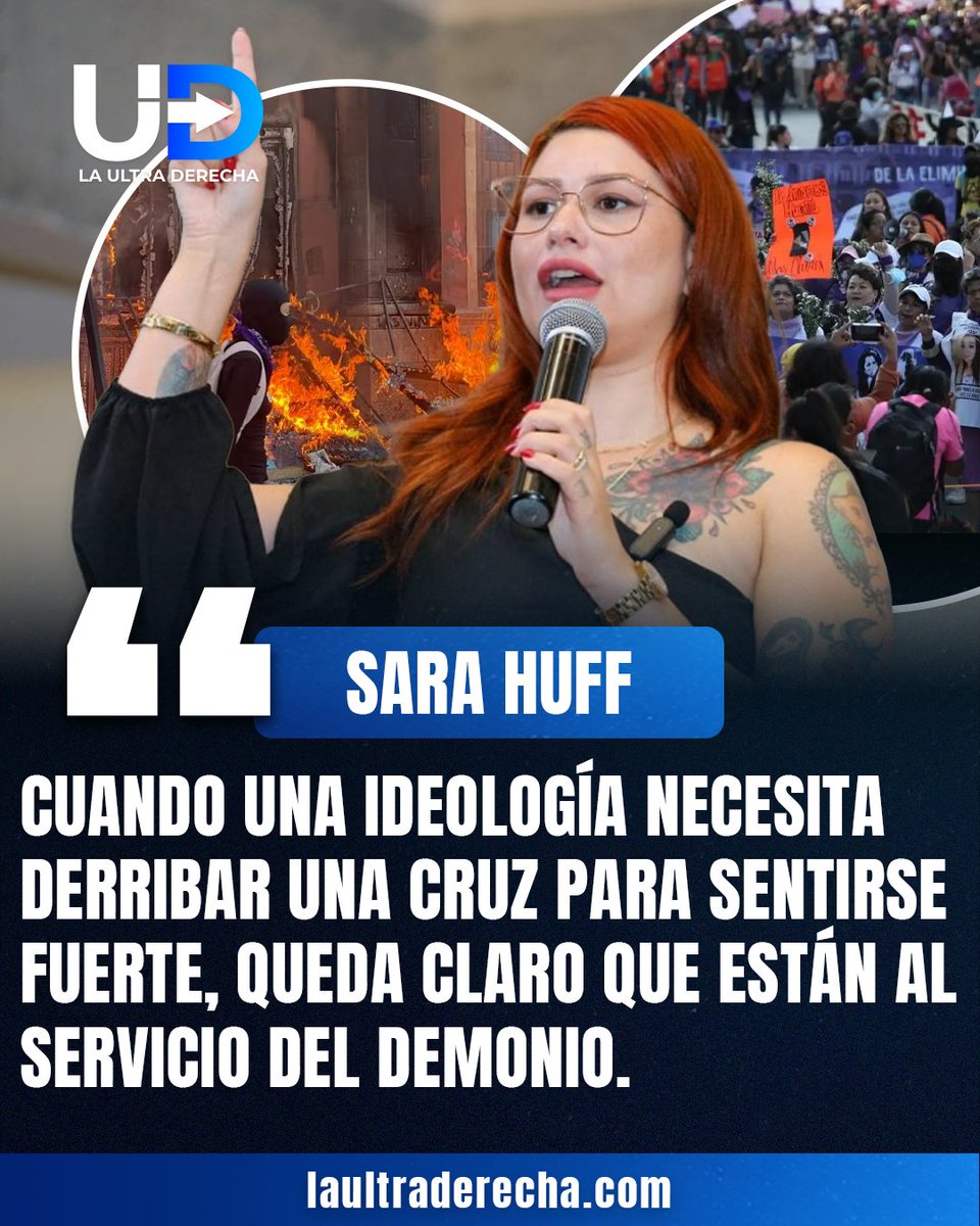 ✝️|🟣#VIRAL La activista pro vida y ex líder feminista, <a href="/TheSaraHuff/">Sara Huff</a>, criticó las agresiones contra símbolos cristianos por parte de las feministas durante las manifestaciones del 8M y aseguró que los actos de vandalismo en contra de las iglesias son prueba irrefutable de a quién