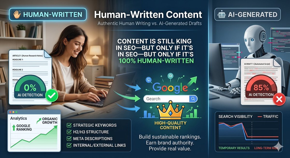 Jobaye89467's tweet photo. 🚀 Content Is Still King in SEO — But Only If It’s 100% Human-Written

In the world of Search Engine Optimization (SEO), we have all heard the famous phrase: “Content is King.” But in today’s digital landscape, simply publishing content is no longer enough. https://t.co/c0zhZguEFR