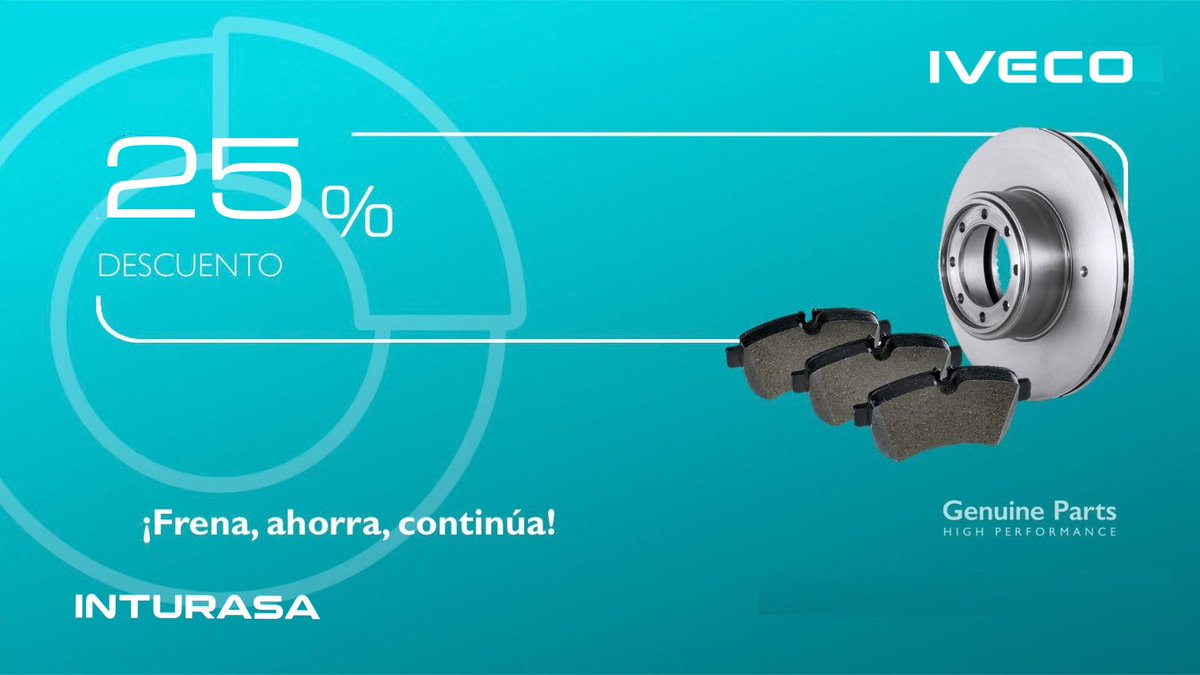 inturasa's tweet photo. 🛑 Tus frenos son tu mejor seguro en carretera
Aprovecha nuestra promoción en frenos y pastillas #IVECO Genuine Parts y mantén tu flota segura evitando averías inesperadas. 
📅Solo durante este mes. Toda la info 👉 https://t.co/VZ4Sq167vB
#Inturasa #TuGranAliado #IVECO #Posventa https://t.co/R9jcSWQudX