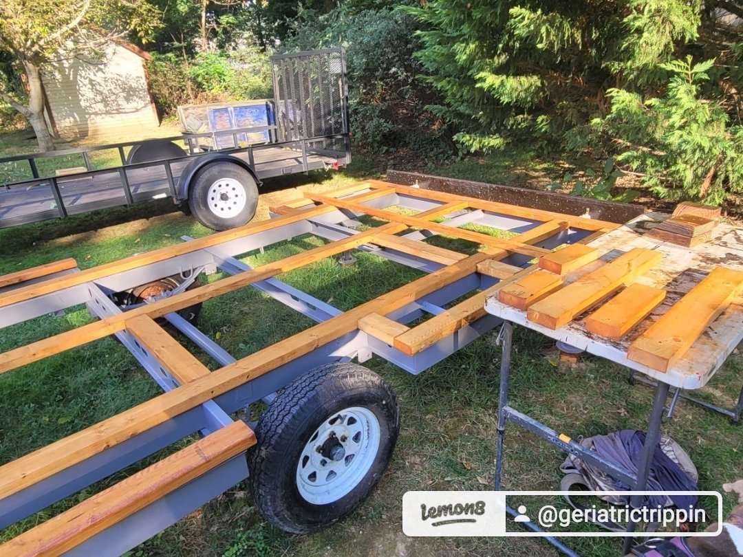 GeriatricTrippi's tweet photo. The pop-up rv to tiny house is moving right along. Staining and waterproofing the wood is taking longer than I thought.

#geriatrictrippin #vanlife #tinyhouse #rvlife https://t.co/GAeraALpea