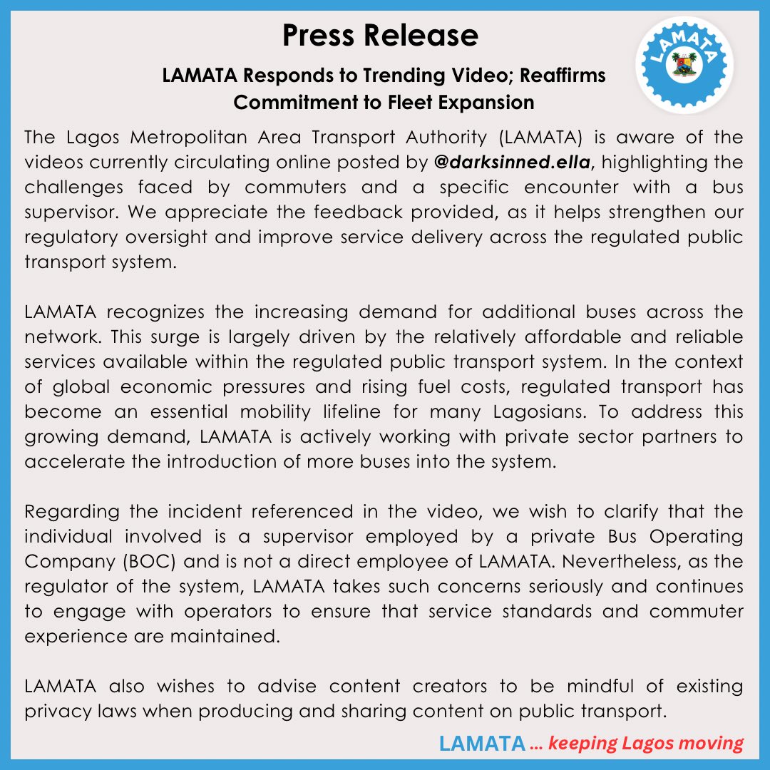 Lagos Metropolitan Area Transport Authority LAMATA tweet media