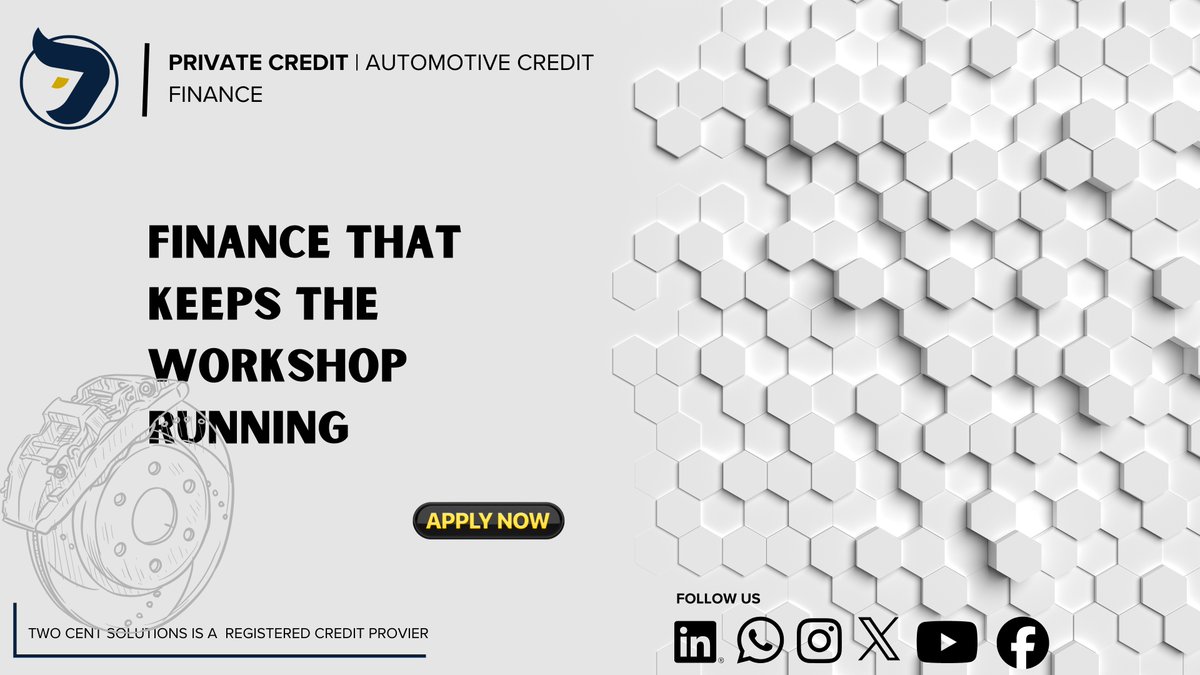 South Africa’s automotive repair sector keeps the economy moving.

Panel beaters. Mechanics. Parts suppliers.

Our Automotive Credit Finance Fund provides structured capital so workshops can fulfill contracts, purchase parts, and scale operations.

#AutomotiveSMEs #PrivateCredit