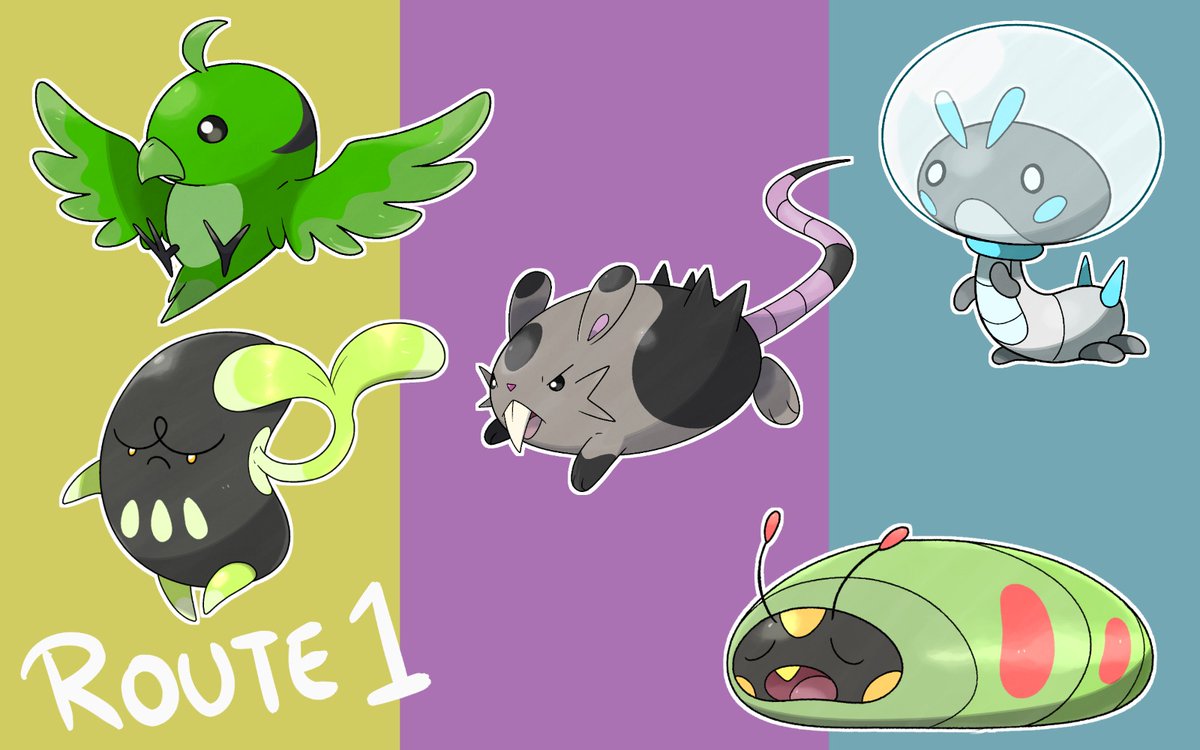 New Route One set!
Emerald bird, black bean, rat, astro worm and sleepy caterpillar. 50$ full set or 15$ each!

Made with my brush set: ko-fi.com/s/662f2ffec1

#pokemon #fakemon #art