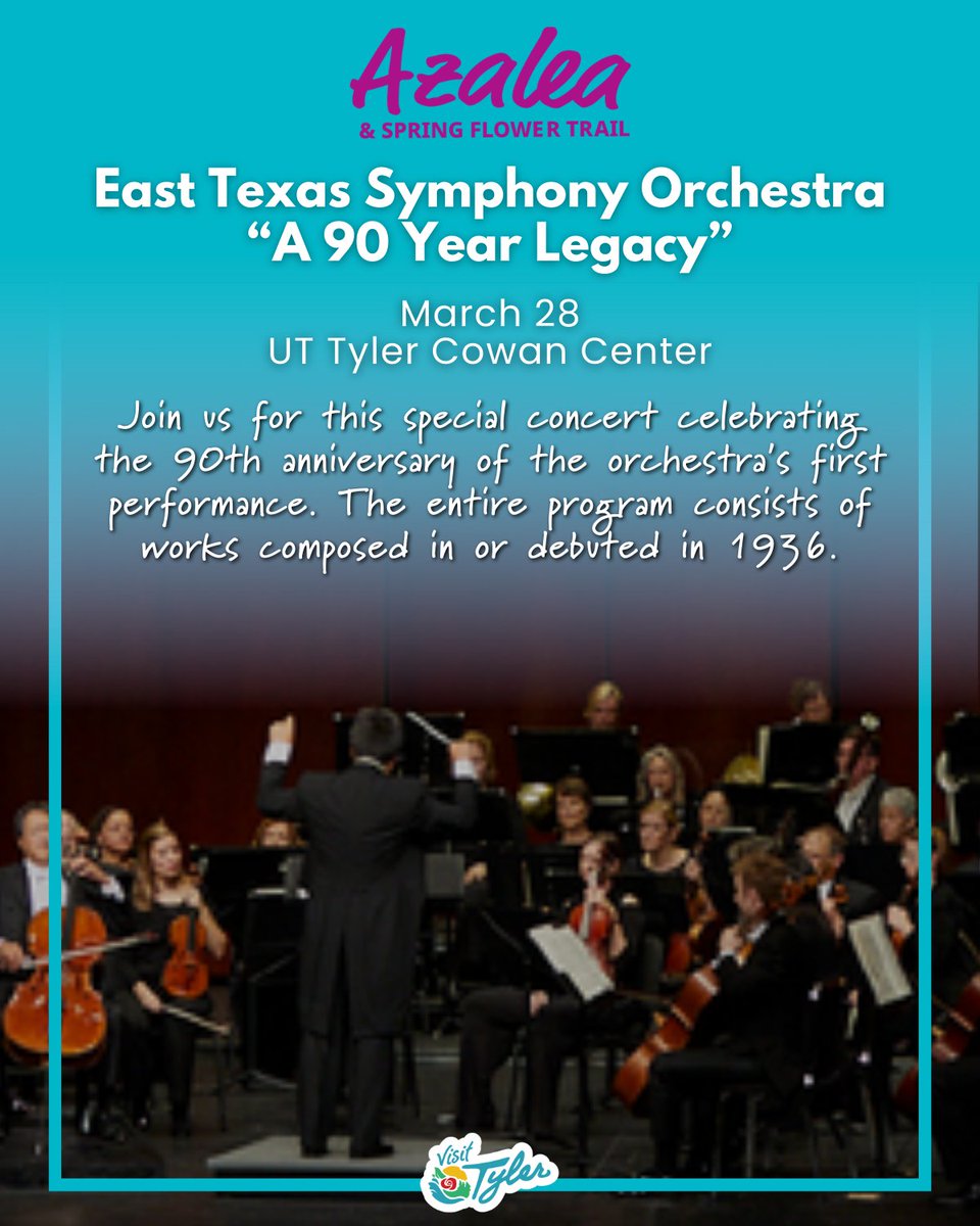 VisitTyler's tweet photo. 📍 UT Tyler Cowan Center
March 28

Celebrating 90 years of music 🎶

Join the East Texas Symphony Orchestra for a special anniversary concert featuring works composed in or debuted in 1936. A powerful evening honoring a legacy of artistry in Tyler. https://t.co/XoTOZDerqF