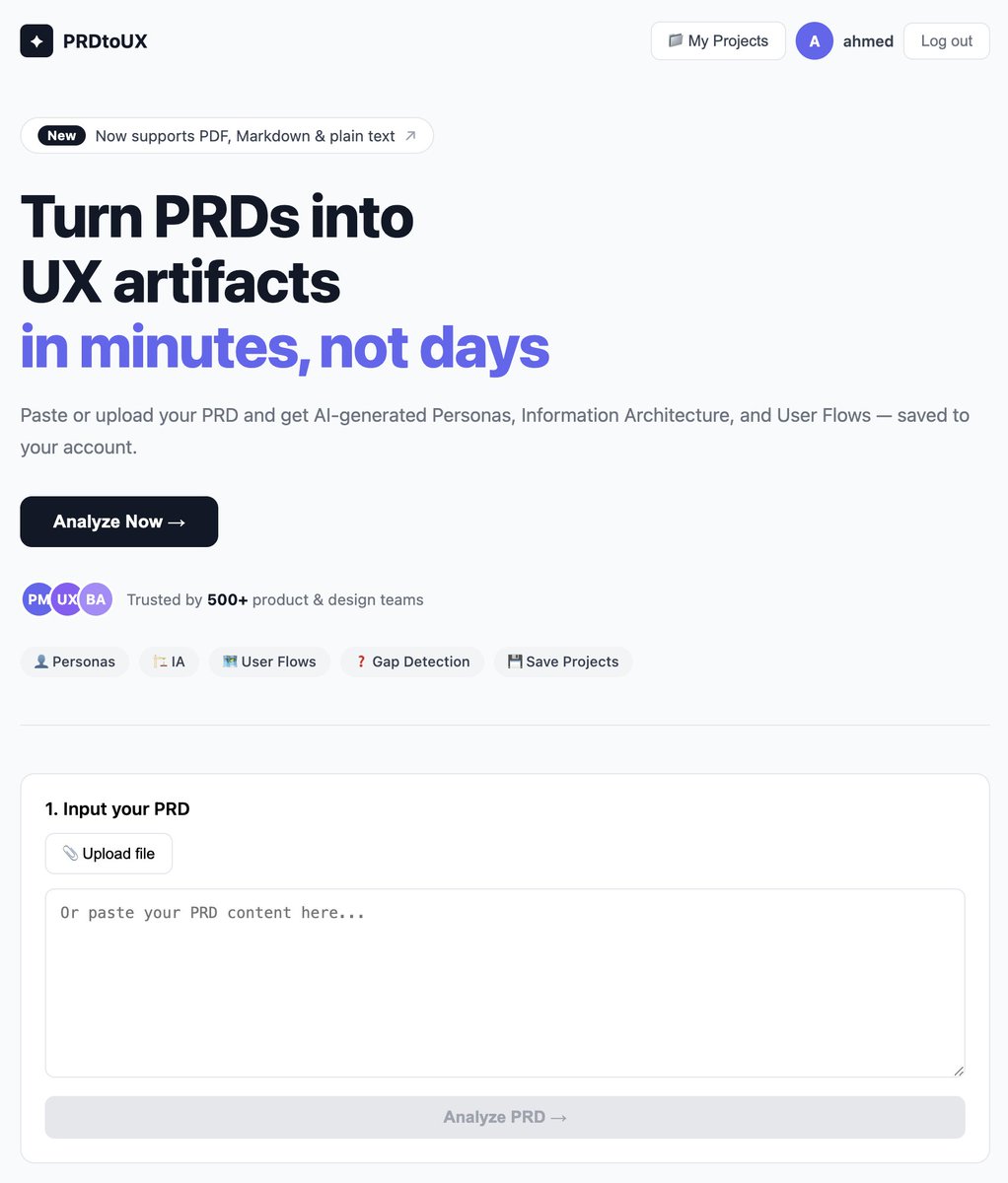 Igum3a's tweet photo. كنت شغال على برودكت تقدر من خلاله 
Generate UX Artifacts from PRD/user stories
(user personas, Information architecture, and user flow) 
والحمد لله امبارح طلعت Production والنتيجه الصراحه ممتازه ووفرت تقريبا اسبوع او اكتر شغل على اى new feature 
طبعا لسه فى تحسينات كتير محتاجه تتعمل واضافات فا لو حد عنده فيد باك ممكن يضيفه 
لو حد مهتم بالبرودكت يسيب كومنت علشان بجهز اني اطلعه للنور قريب
