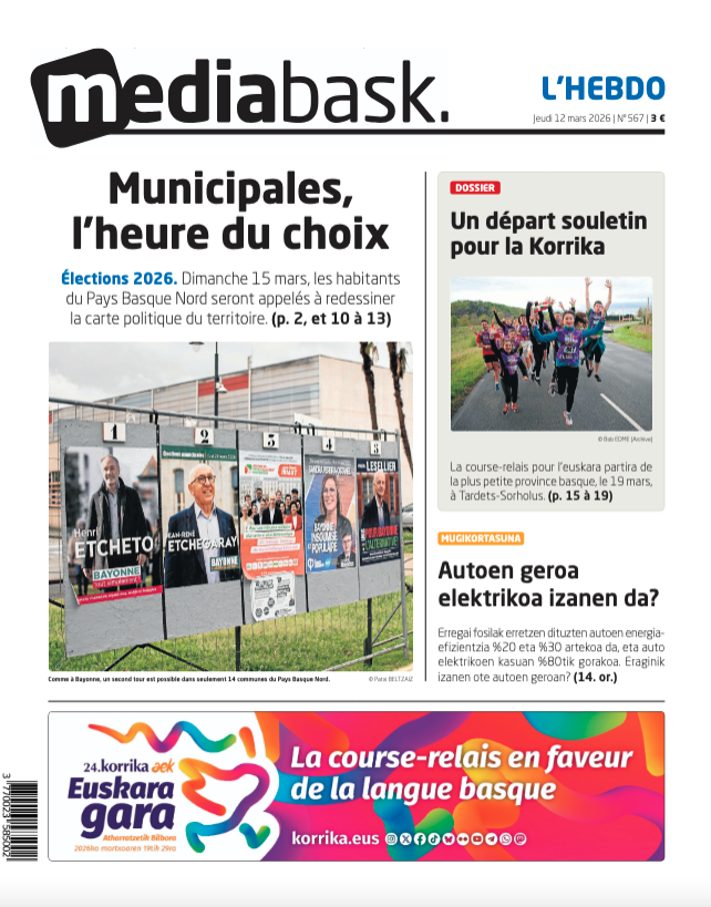 MediabaskInfo's tweet photo. Une de MEDIABASK l'HEBDO ce jeudi⤵️
👉Un scrutin déterminant : dimanche, les électeurs du Pays Basque Nord sont appelés à voter 
👉Une Korrika aux airs souletins
👉Auto elektrikoen tokia etorkizunean https://t.co/DexQHF6sHZ