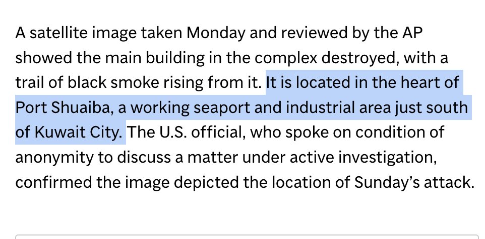 left unmentioned by ABC News is that the "command center" in question was positioned "in the heart of a civilian port," according to the AP. 

Why is the US military positioning military assets in civilian infrastructure?