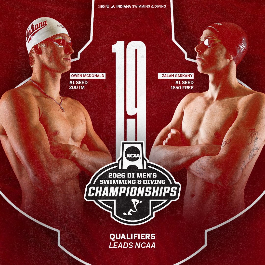 Hoosiers roll deep. 🤝

#IUSD leads NCAA DI with 19 athletes (16 swimmers, 3 divers) qualified for the 2026 NCAA Men's Swimming &amp; Diving Championships.