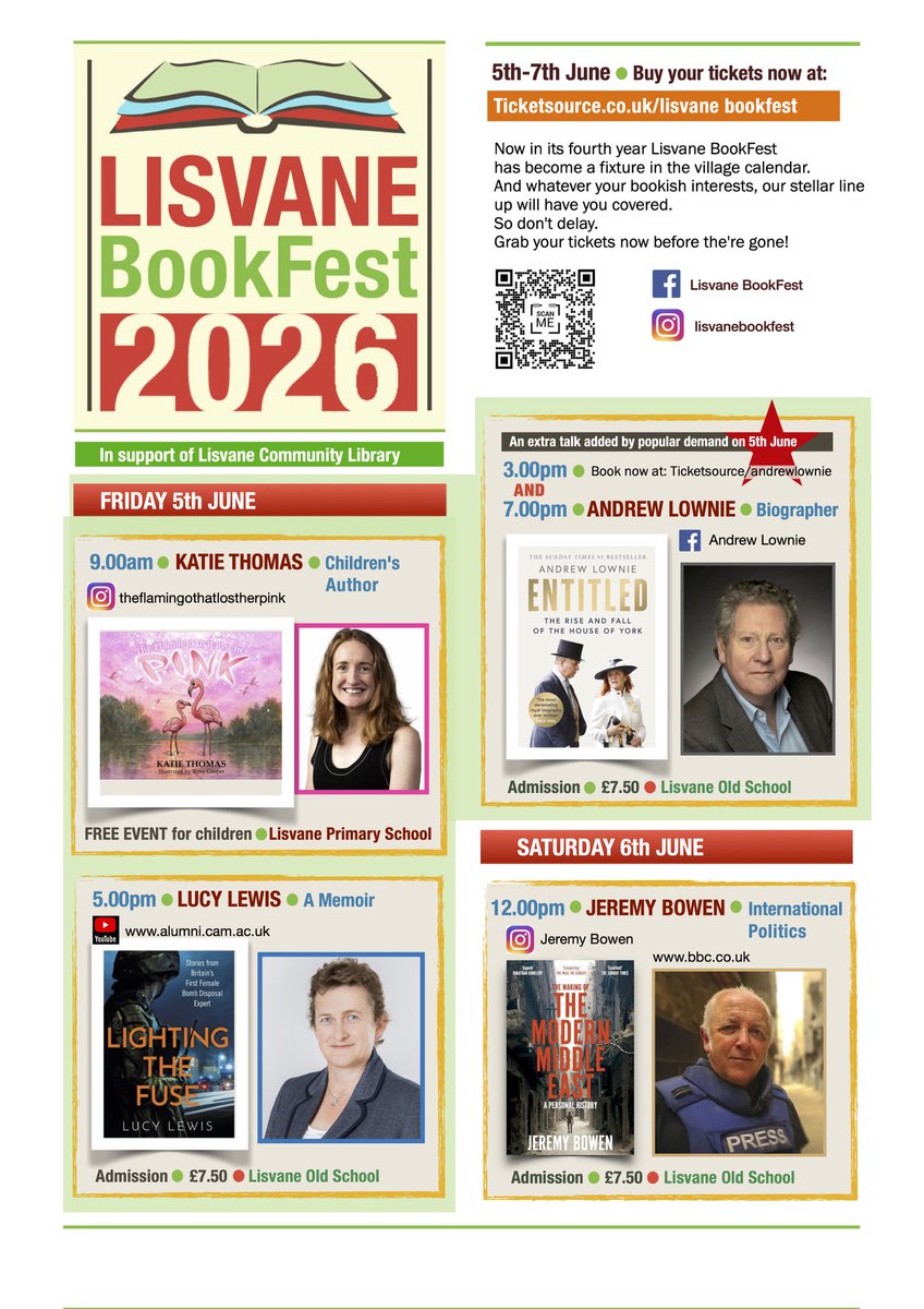 lisvane42's tweet photo. @LisvaneVillage Community library are hosting their annual Bookfest26 on 5/6/7th June and delighted to be welcoming @andrewlownie and @jeremybowen amongst many  outstanding authors. Tickets via @TicketSource https://t.co/1ydGjHhE4Y