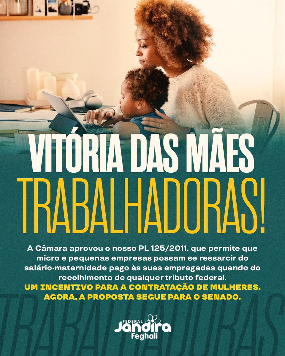 A Câmara aprovou o nosso PL 125/2011, que permite que micro e pequenas empresas possam se ressarcir do salário-maternidade pago às suas empregadas quando do recolhimento de qualquer tributo federal. A proposta é um incentivo importante para a contratação de mulheres. Hoje, muitas