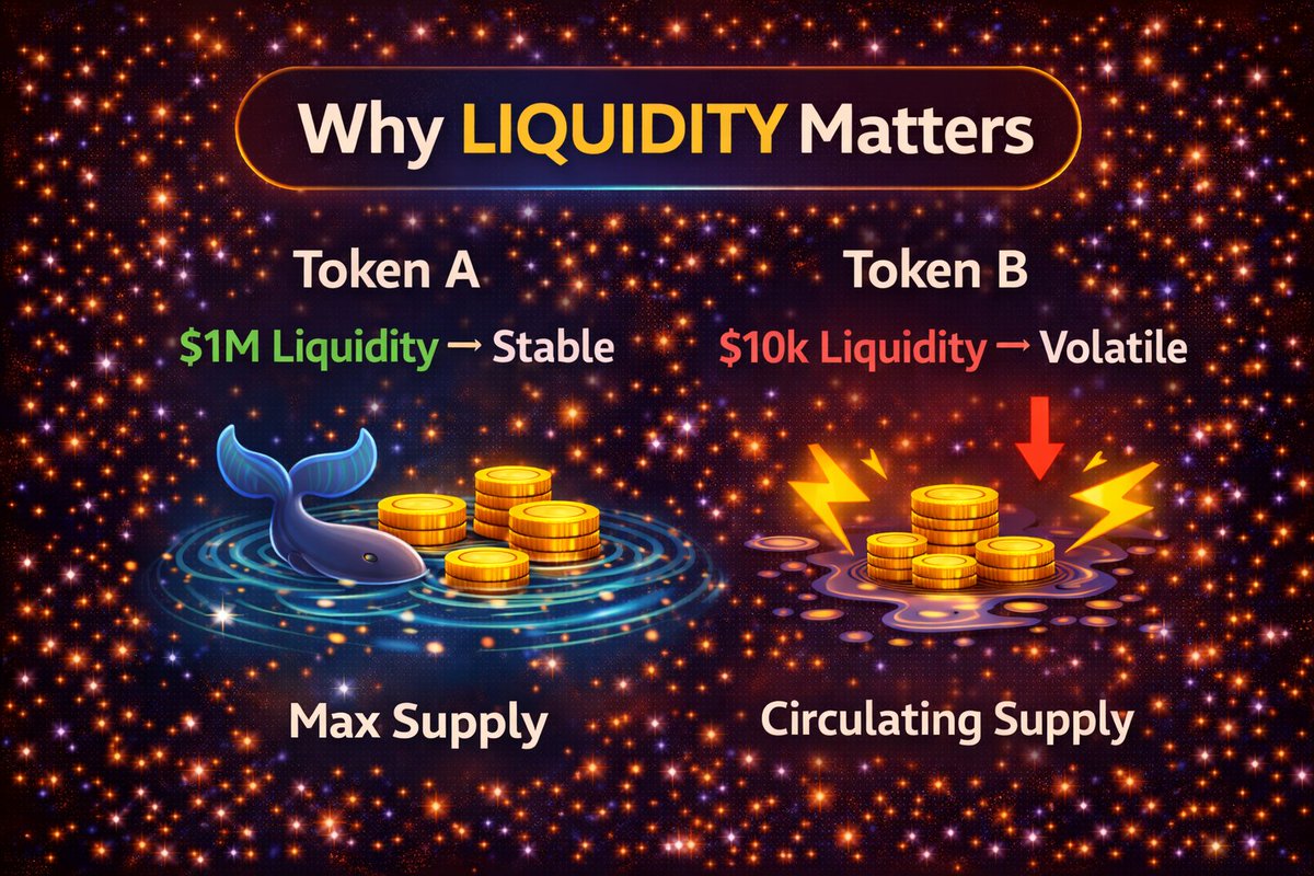 EthFanBurnBabe's tweet photo. Liquidity is one of the most important things in crypto.

Example:

Token A
$1M liquidity → stable

Token B
$10k liquidity → price can crash instantly. https://t.co/24si4t2Kqx