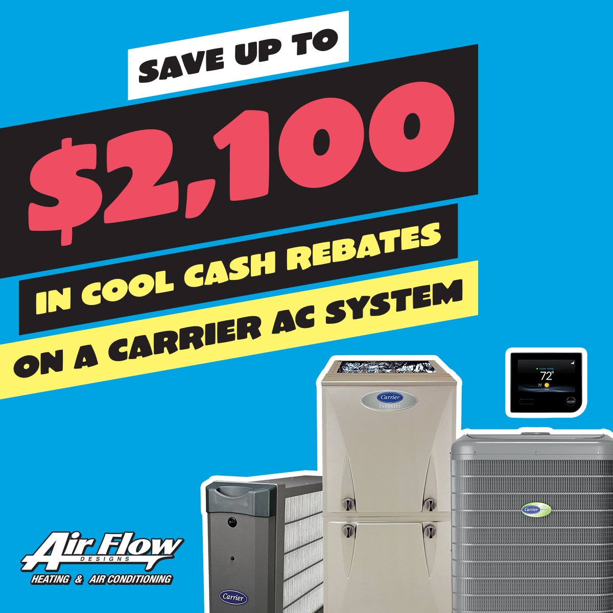 AirFlowDesigns's tweet photo. Save big on a new @Carrier system through 6/30/26! Learn more &amp; schedule your FREE estimate: https://t.co/GoBlROdcFH

#airconditioning #hvac #airflowdesigns #carrierac https://t.co/3Et19O356d