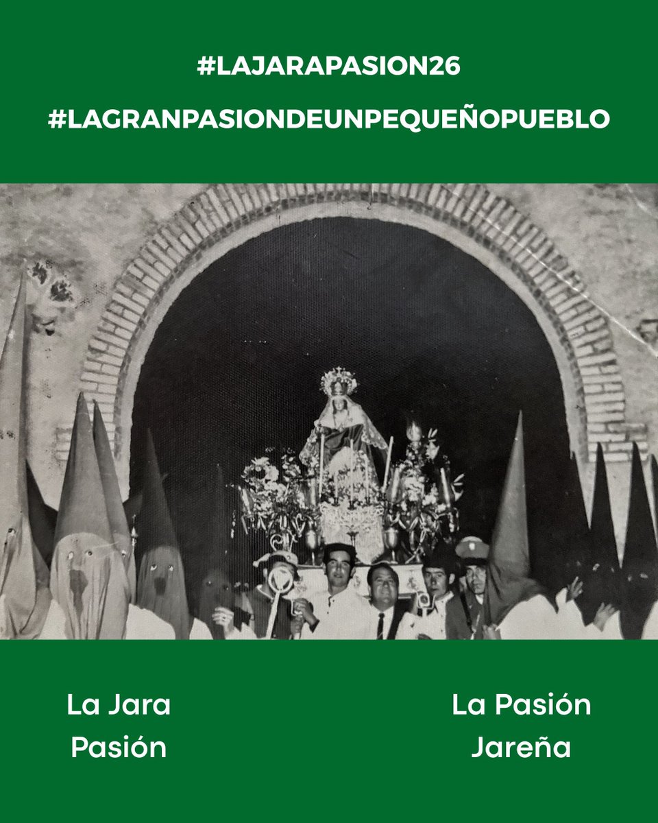 lajarapasion's tweet photo. Este miércoles, recordamos la Semana Santa de 1968, año de fundación de la Hdad. de la Esperanza, en la que salieron por primera vez con la imagen de nuestra Patrona, la Virgen del Rosario, antes de la llegada al pueblo de su Titular en 1969.

 #LaJaraPasion26 #MartíndelaJara https://t.co/X0XThf4apE