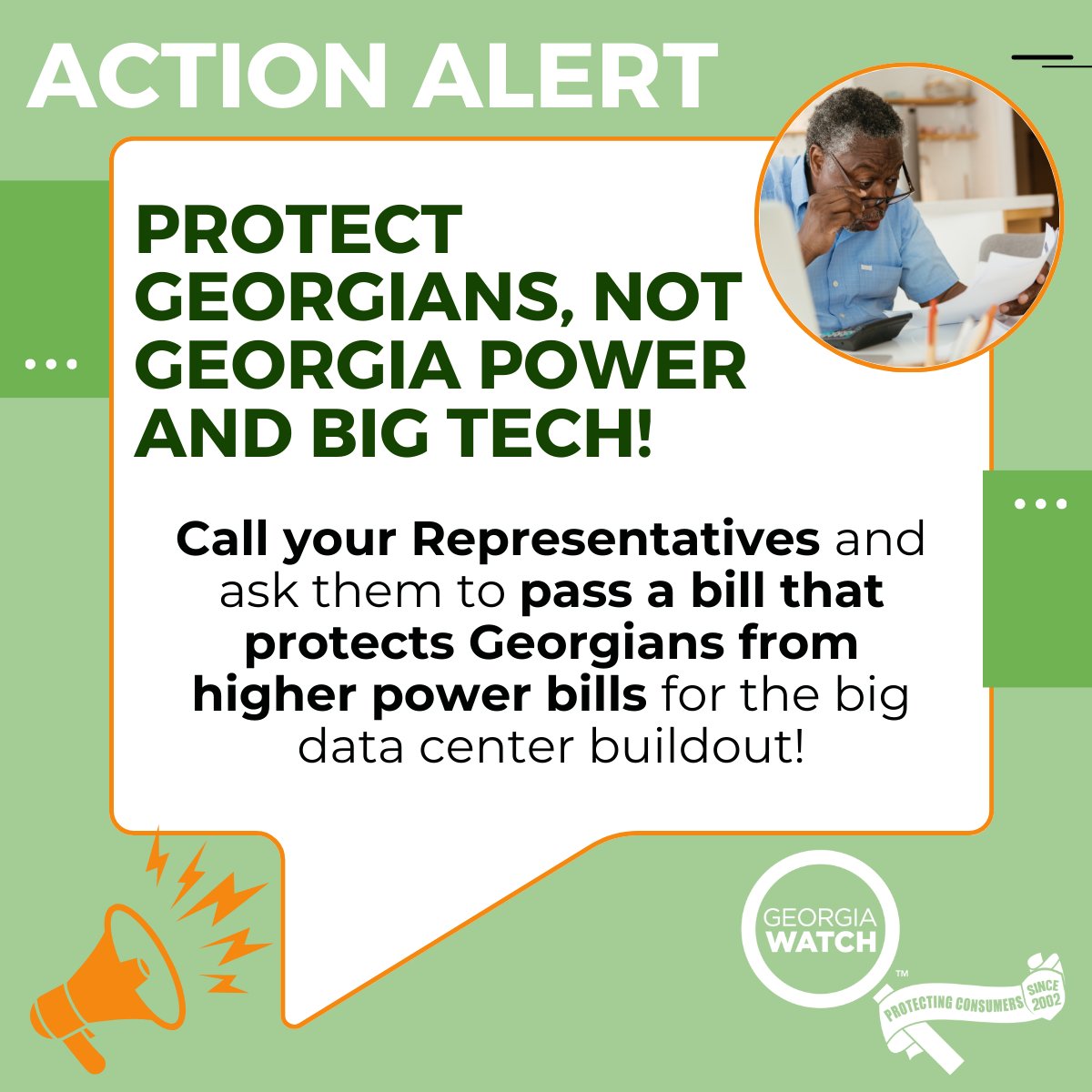 georgiawatch's tweet photo. Call your Reps &amp; tell them intentions don’t pay power bills! The Senate passed SB 410, but the House has the chance to get it right! The cost of building large-load data centers shall not be transferred to other customers. https://t.co/fPyK0x4JLD
#HighPowerBills #GAPOL https://t.co/WObOVBFrFN