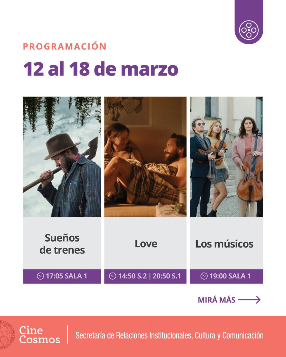 CosmosUBA's tweet photo. 🗓️ ¡Agendá la  #CarteleraCosmosUBA! – del 12 al 18 de marzo!

📍 Av. Corrientes 2046 
🎟️ Entradas en boletería el mismo día de la función
🎬 ¡Vení al #CosmosUBA! 

📲Mirá toda la info en https://t.co/ss3RqAOBtH https://t.co/tQuRB8DkR6