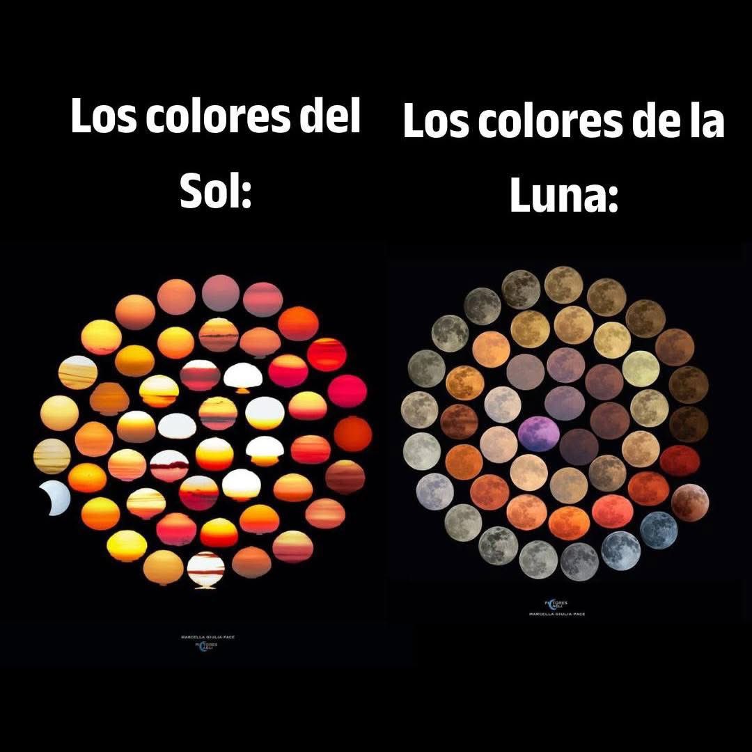 .Aunque el Luna y el Sol reflejan o emiten luz blanca, a menudo los vemos con colores distintos desde la Tierra. Esto ocurre por cómo la luz atraviesa la atmósfera. El polvo, el vapor de agua y otras partículas dispersan ciertas longitudes de onda.