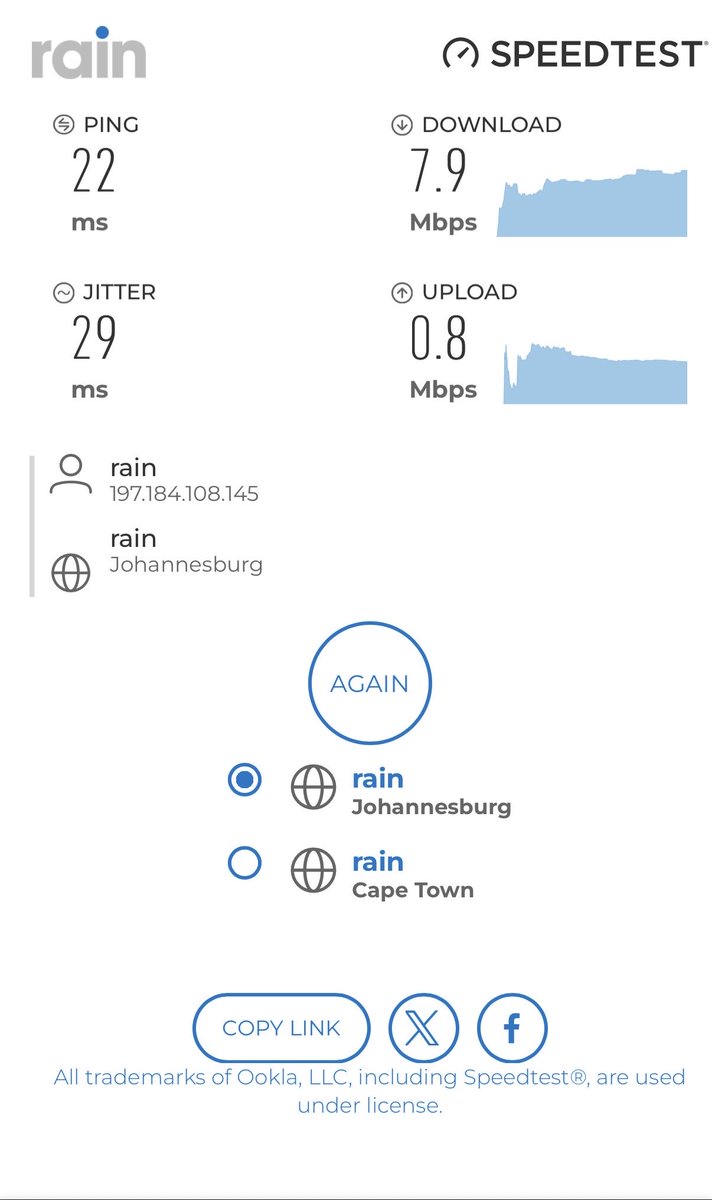 mthomfusi's tweet photo. @rainSouthAfrica I did a speed test , this is ridiculous. What am I paying if I’m always getting these speeds #CrapWifiProvider https://t.co/C4ET2j0ky0