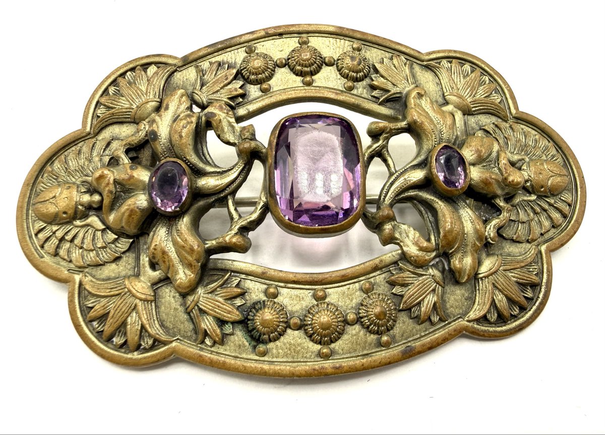 Antique Art Nouveau Amethyst Brooch, C Clasp Brass Sash Pin, A by VintagObsessions 
 etsy.me/4sK6eVI via <a href="/Etsy/">Etsy</a>