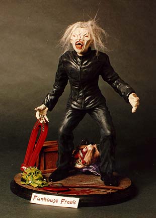 MonstersMotion's tweet photo. "Funhouse Freak", Kit includes a detailed base with magnet, axe, Frank mask, Clow head, and nameplate. Approx 1/6 scale (12 inches tall), detailed base, movie logo.  https://t.co/7LK3jDmpPa https://t.co/yeH9bcEh9R