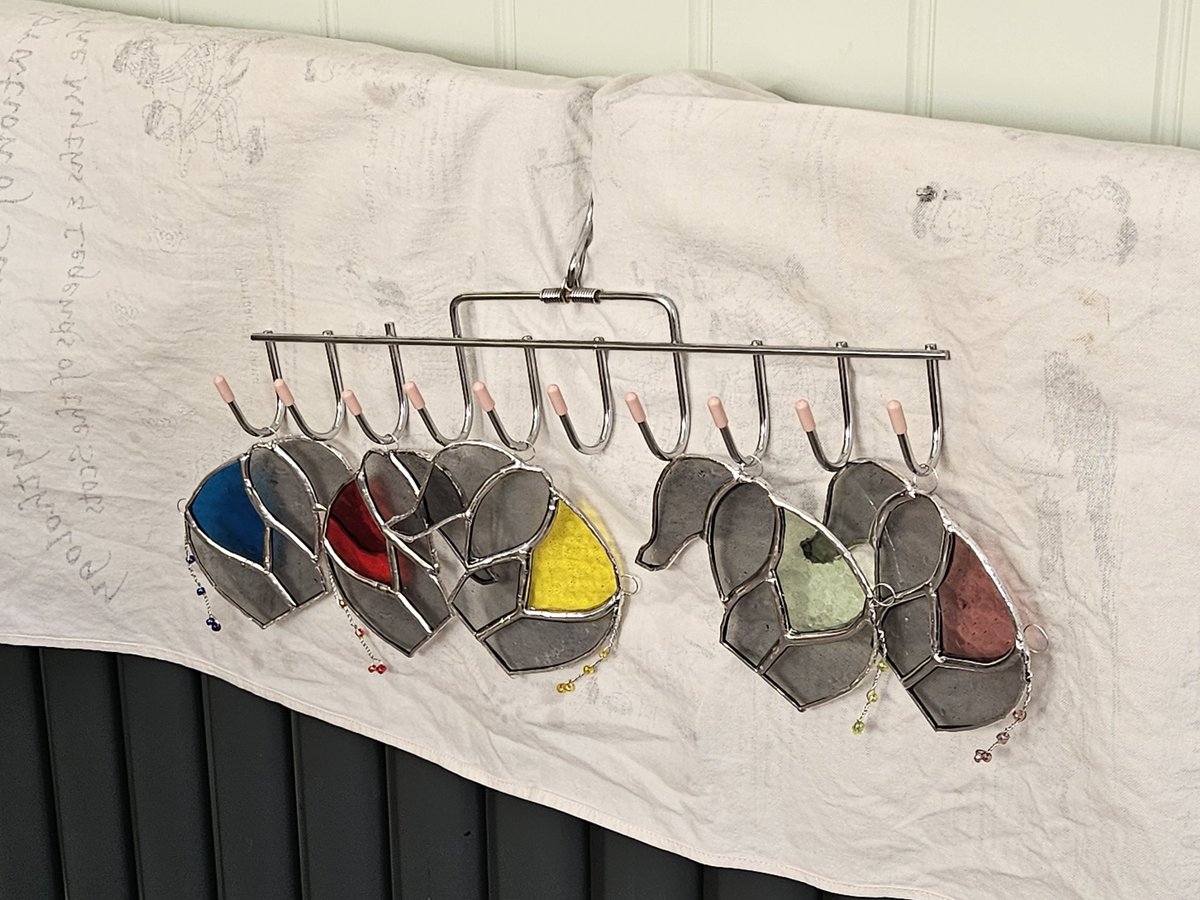 #wipwednesday A small herd of Heffalumps in the making this week. First cut &amp; edge glass,  foil while watching TV. Back to the workshop, solder. Make tails &amp; hanging loops, attach, wash &amp; dry.
#BearsAfloat 
#buyitoffaboat 
#stainedglass 
#madeonaboat 
#electricboats 
#elephant